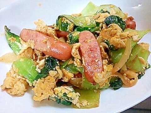 チンゲン菜とウインナーの卵炒め